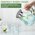 SUSTEAS 2.2 Liter 75oz Glass Pitcher, Water Pitcher with Lid And Wide Handle, Easy Clean Juice Jug for Fridge, Beverage Carafe for Cold/Hot Water, Iced Tea, 1 Long-Handled Brush Included