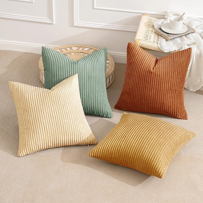 MIULEE Soft Corduroy Decorative Throw Pillow Covers Orange Teal 24x24 | Set of 4 - Image 6