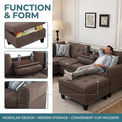 97.5" L Shaped Couch Set Linen, Modular Sectional Couches - Image 4