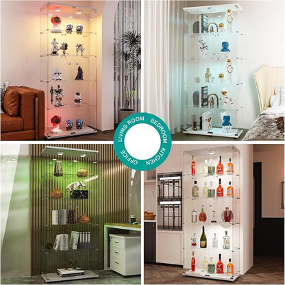 FANYUSHOW Display Cabinet with Glass Door and LED Light, 5-Tier Tempered Glass - Image 7