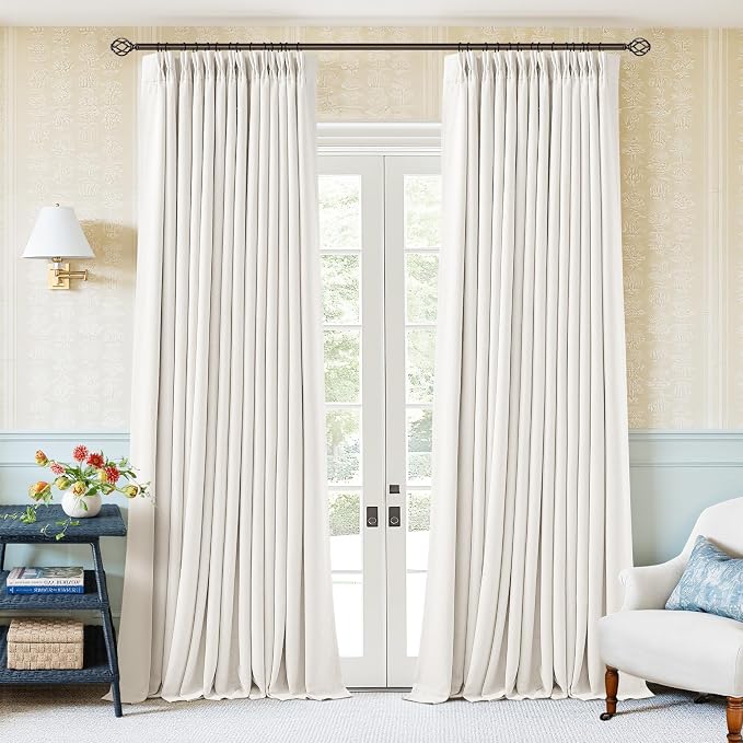 Ivory 94 Inch Long Blackout Curtains Thick Linen Pinch Pleated | Light Blocking by Twodrapes