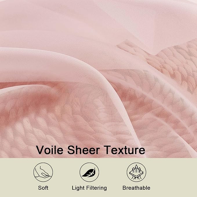 Blush Sheer Curtains 84 Inches Long 2 Panels, Soft Airy Light Filtering Curtains - Image 7