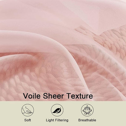 Blush Sheer Curtains for Bedroom Living Room 96 Inches Long 2 Panels, Modern - Image 7