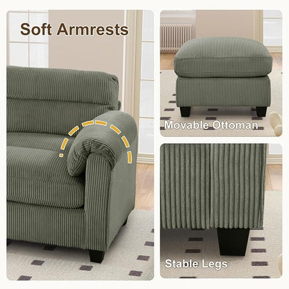 HAOMARKETS Corduroy Sofa Set, Upholstered Ottoman, and 3-Seater Couch - Image 5