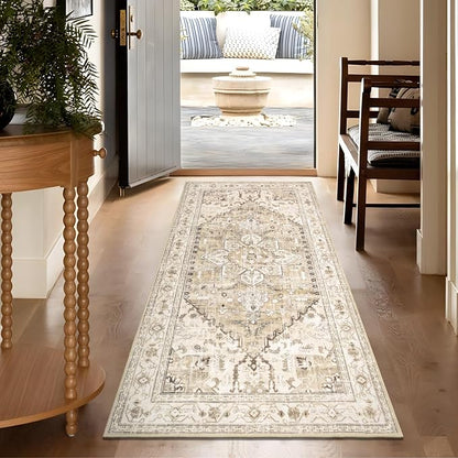 Yamaziot Washable Runner Rug, 3x6 Non-Slip Boho Vintage Hallway Kitchen Rug | - Image 8