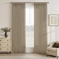 Camel Tan Linen Pleated Semi Sheer Privacy Back Tab Curtains 102 Inch Long | by Twodrapes