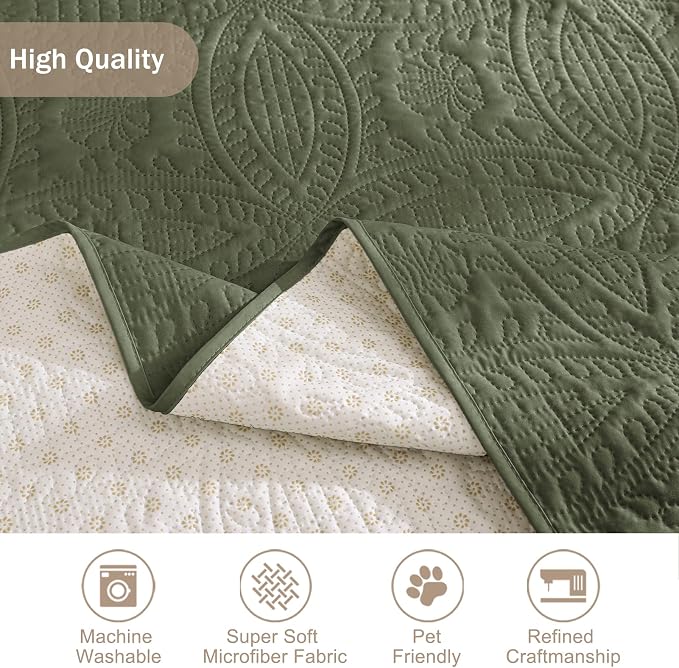 Green Recliner TV Chair Covers, Quilted Décor Water-Repellent Medium Lazy Boy - Image 5