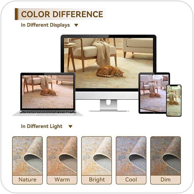 Beige Gold Washable Rug 5x7 Area Rugs - Image 8