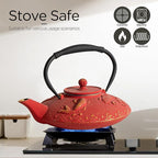 Cast Iron Teapot Set with 2 Tea Cups, 7Pcs Japanese Tea Kettle with Stainless Steel Infuser, Tea Pot Coated with Enameled Interior, Fish Pattern, 27oz 780ml Red