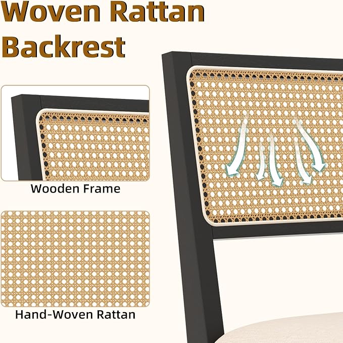 Westice Rattan Dining Chairs Set of 6, Farmhouse Natural Dining Room Chairs - Image 4