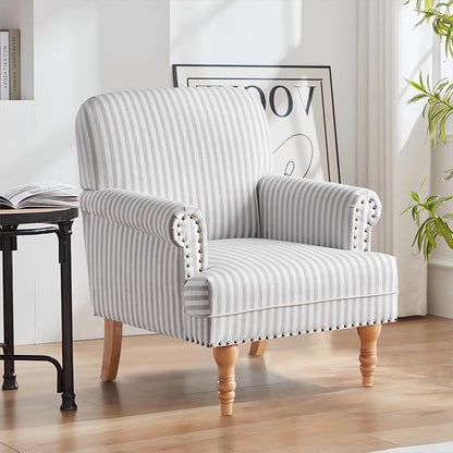 HUIMO Linen Fabric Accent Chair, Mid-Century Modern Armchair - Image 7