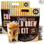 GRADY’S COLD BREW, New Orleans Style, 100% Arabica Ground Coffee & Chicory Pouches, 2 All-in-One Cold Brew Kits, each with 12 Easy-to-Brew Beans Bags, Makes 72 drinks