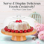 Homeries Bamboo Cake Stand with Lid, Cake Plate, (6 in 1) Multi-Functional Serving Platter, Large Cake Stand with Dome, Cake Display Stand with lid & Cake Dome - Use as Cake Holder, Cake Cover