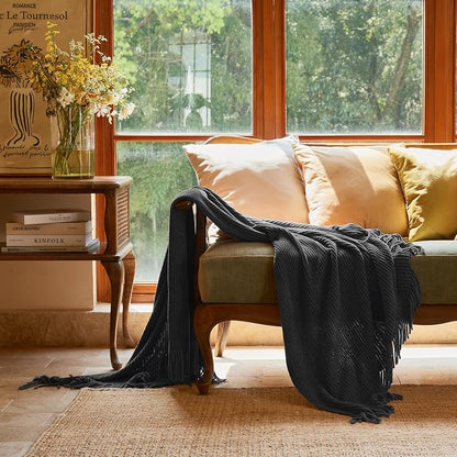 lifein Throw Blanket for Couch, Soft Boho Decor Bed Throw, Cozy Grey Knitted - Image 2