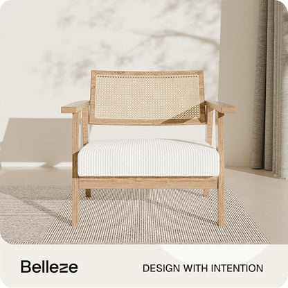 BELLEZE Mid Century Modern Rattan Chair Set of 2 Accent Natural Wood Armchair - Image 4