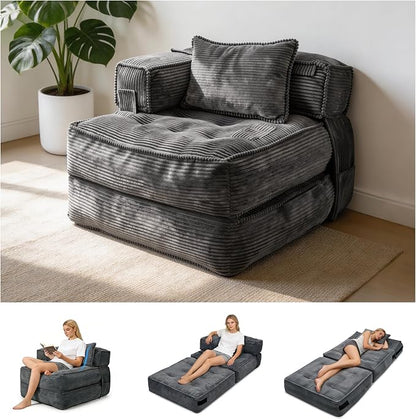 Folding Sofa Bed Chair with Armrests, Convertible Futon Couch Sleeper Chair by laapee