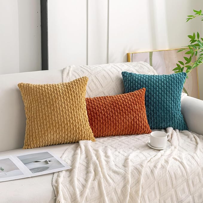 Set of 4 Teal Decorative Throw Pillow Covers 24x24 Inch Corduroy Pillow Covers - Image 3