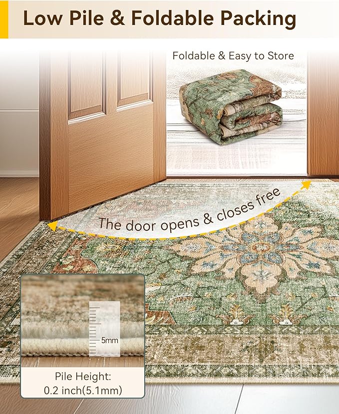 RELEANY Washable Area Rug, Brick/Brown/Green | Non-Slip, Water Repellent - Image 7