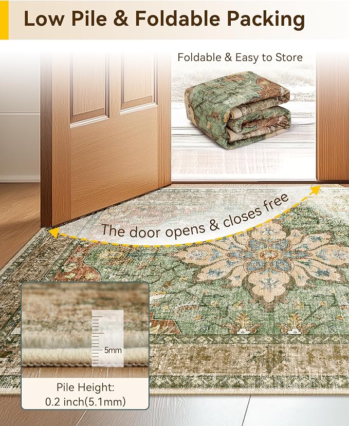 RELEANY Washable Area Rug, Brick/Brown/Green | Non-Slip, Water Repellent - Image 7