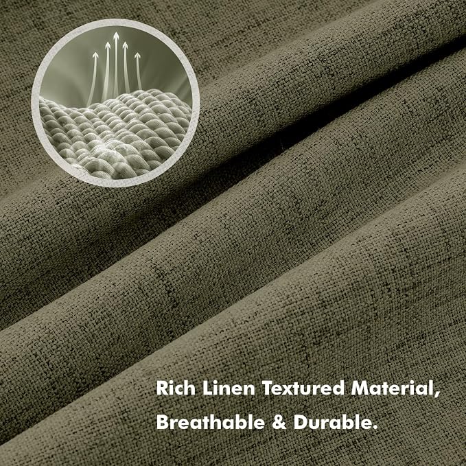 MIULEE 100% Blackout Linen Curtains 42 x 72 Inch Light Olive Green 2 Panels | - Image 3