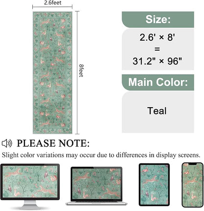 DUKINO 2.6x8 Rug for Hallway, Washable Kitchen Runner Rug Non Slip, Teal | Low - Image 2