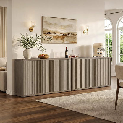 SICOTAS Buffet Cabinet with Storage Accent Sideboard with 8 Doors 132.6" Fluted - Image 2