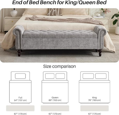 SOFTHION Storage Bench for Bedroom, Upholstered Chenille Storage Ottoman - Image 5