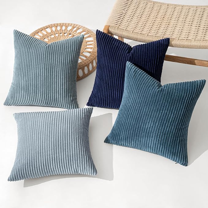 MIULEE Soft Corduroy Decorative Throw Pillow Covers Blue Navy Series 18x18 | - Image 2