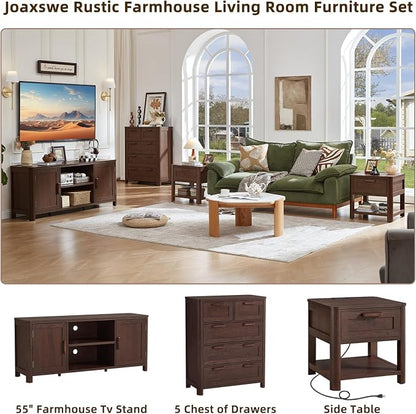 Joaxswe Farmhouse 55" Entertainment Center, Walnut Tv Stand - Image 3