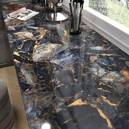 Black Marble Contact Paper Waterproof Removable Peel and Stick Wallpaper Film by WallpaperDecoration