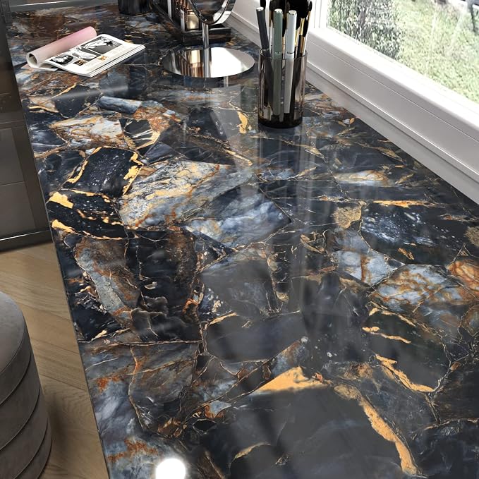 Marble Black/Purple Contact Paper Peel and Stick Countertops Gold Wallpaper by WallpaperDecoration