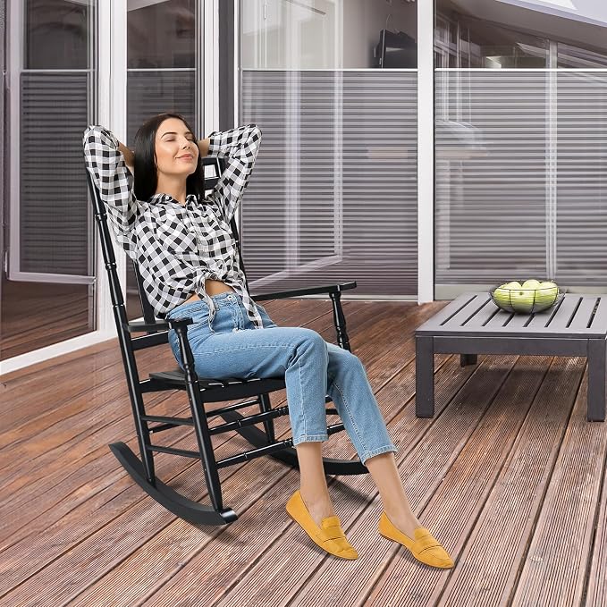 VINGLI Wooden Rocking Chair Outdoor, Patio Rockers - Image 2