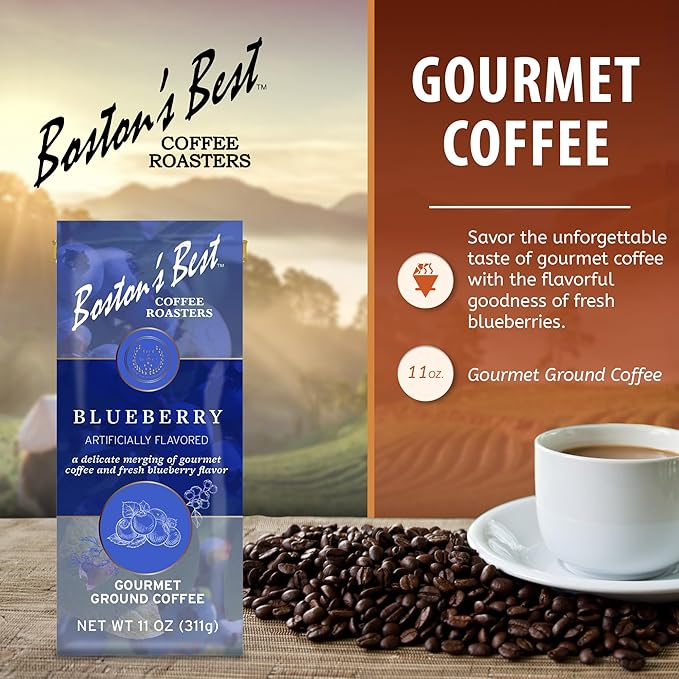 Boston’s Best Coffee - Blueberry Flavored Delicious Gourmet Premium Ground Coffee, 11 oz. / 311 g Bag