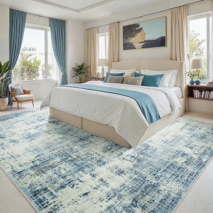 10x14 Washable Area Rug for Living Room Bedroom: Non-Slip Modern Blue Gray | - Image 2