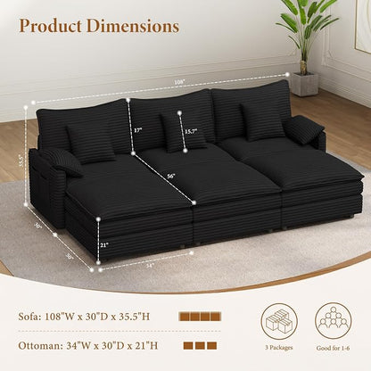 Vesgantti 108" Cloud Couch for Living Room, t6 Seats Deep Seat Sectional - Image 2