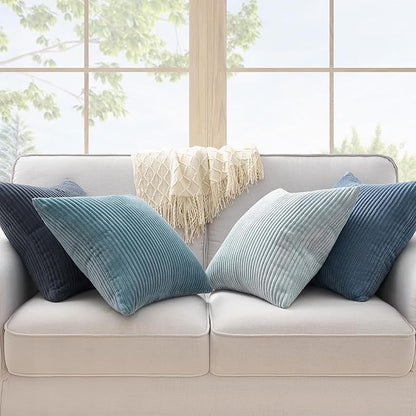 Topfinel BlueGray Throw Pillow Covers 18x18 Inch Set of 4, Soft Accent Corduroy - Image 4