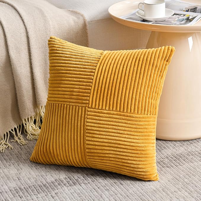 Fancy Homi 2 Packs Gold Yellow Euro Decorative Throw Pillow Covers 28x28 Inch - Image 2