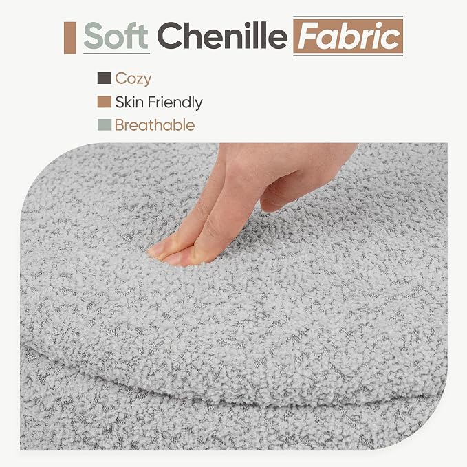 Round Storage Ottoman with Tray Lid, Folding Chenille Fabric Footrest with - Image 6