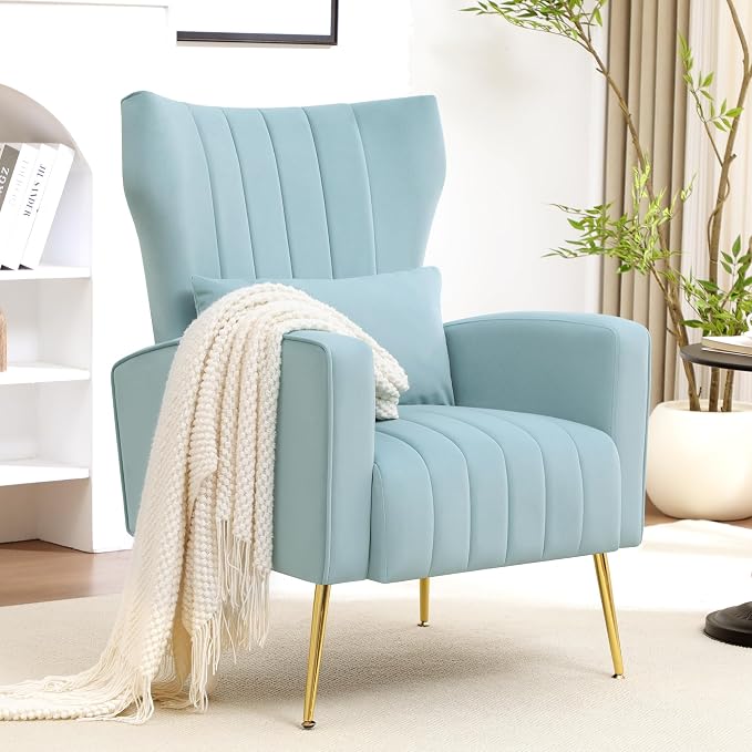 Modern Accent Chairs Set of 2 Upholstered Living Room Chairs, High Back Arm - Image 3