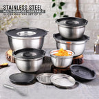 AVADOR Premium Stainless Steel Mixing Bowls Sets Brushed Stainless Steel Mixing Bowl Set, Easy To Clean, Space Saving, Great for Cooking, Baking, Prepping Needs (9 pc Anti Slip with Lid and Graters)