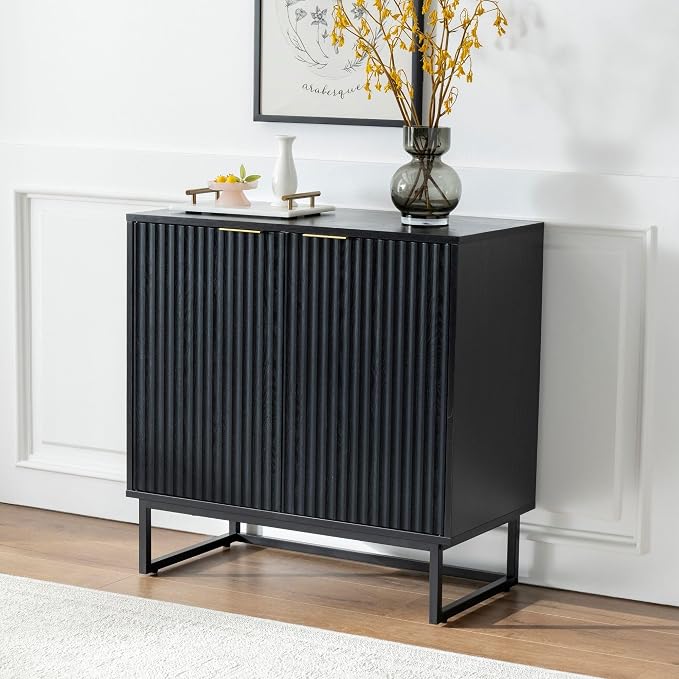 EYYTHUNG Fluted Cabinet with Storage Set of 3, Sideboard Buffet Cabinet with - Image 9