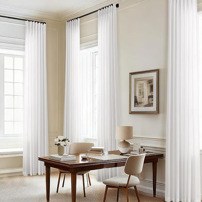 Ivory 120 Inch Linen Curtains Pinch Pleated Extra Long Semi Sheer | Privacy by DUKIYO