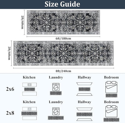 Yamaziot 2x8 Washable Hallway Runner Rug Non Slip Floral Carpet, Stain Resistant - Image 2