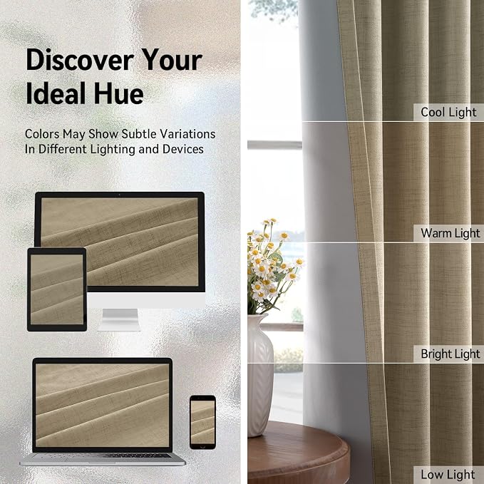 100% Blackout Linen Textured Curtains 72 Inch Long, Plaza Taupe | 100% Blackout - Image 7