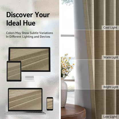 100% Blackout Linen Textured Curtains 72 Inch Long, Plaza Taupe | 100% Blackout - Image 7