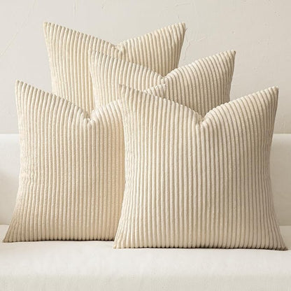 MIULEE Soft Corduroy Decorative Throw Pillow Covers Beige 20x20 | Set of 4 by MIULEE