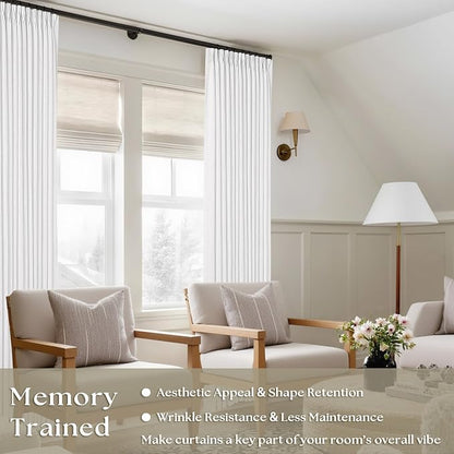 Extra Long Snow White Pinch Pleated 132 Inch Linen Curtains | Memory Training - Image 2