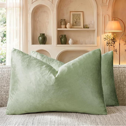 GIGIZAZA Sage Green Velvet Throw Pillow Covers 12x20 Pack of 2 | Decorative by GIGIZAZAFocusingonhomedecoration