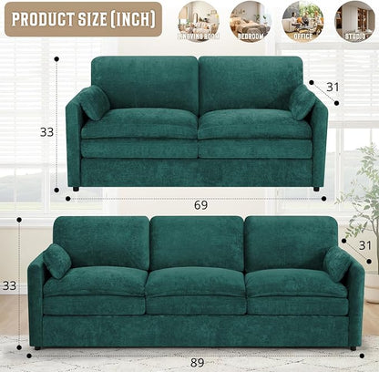 Classic Chenille Sofa Set with 2 Extra Armrest Pillows, Loveseat and 3-Seat - Image 3