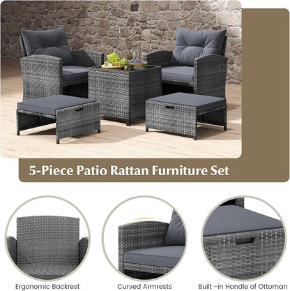 Tangkula 5 Pieces Patio Conversation Set, PE Wicker Rattan Outdoor Furniture Set - Image 8